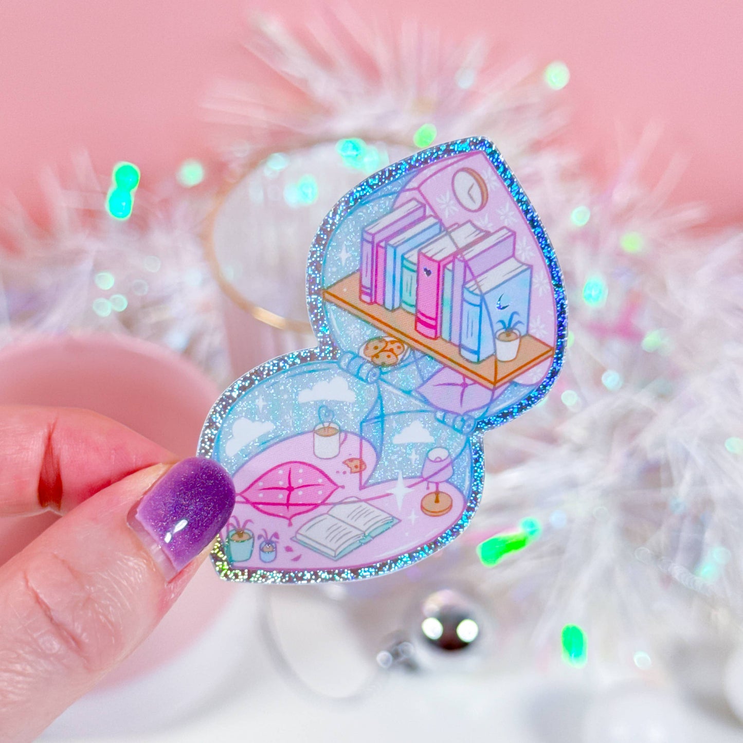 Pocket Library Holographic Glitter Vinyl Sticker