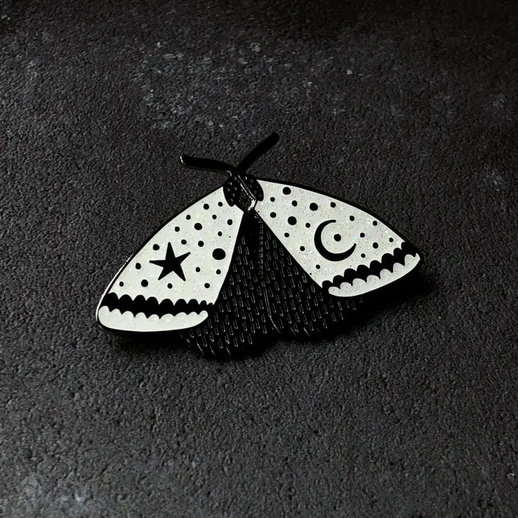 White Glitter Celestial Moth Enamel Pin - Leo & Blossom