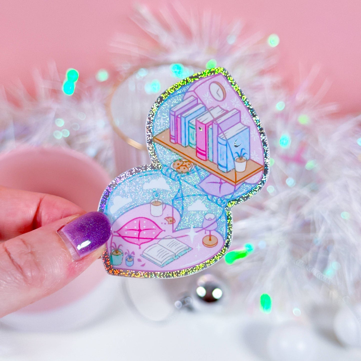 Pocket Library Holographic Glitter Vinyl Sticker