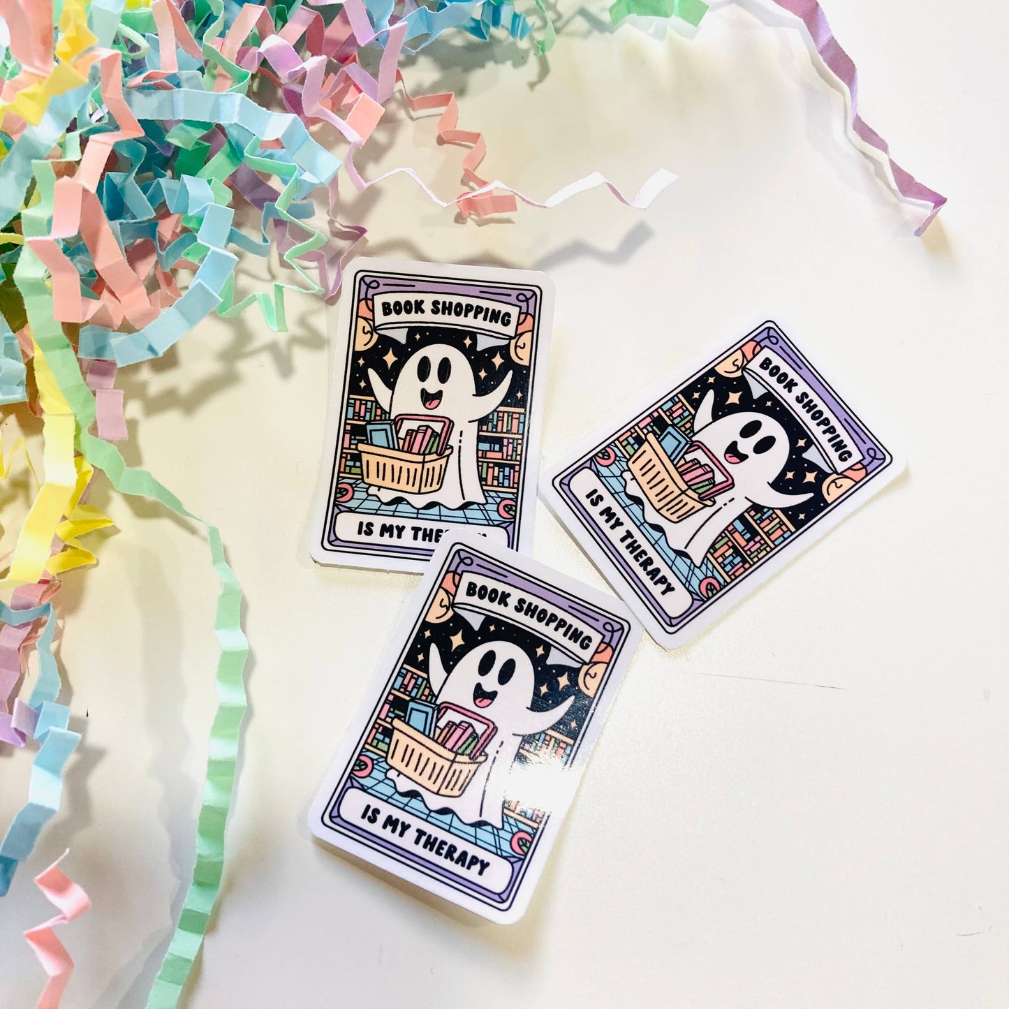 Book Shopping Is Therapy Tarot Card Ghost Sticker