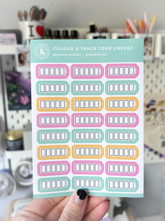 Colour & Track Your Energy Planner Stickers Sheet