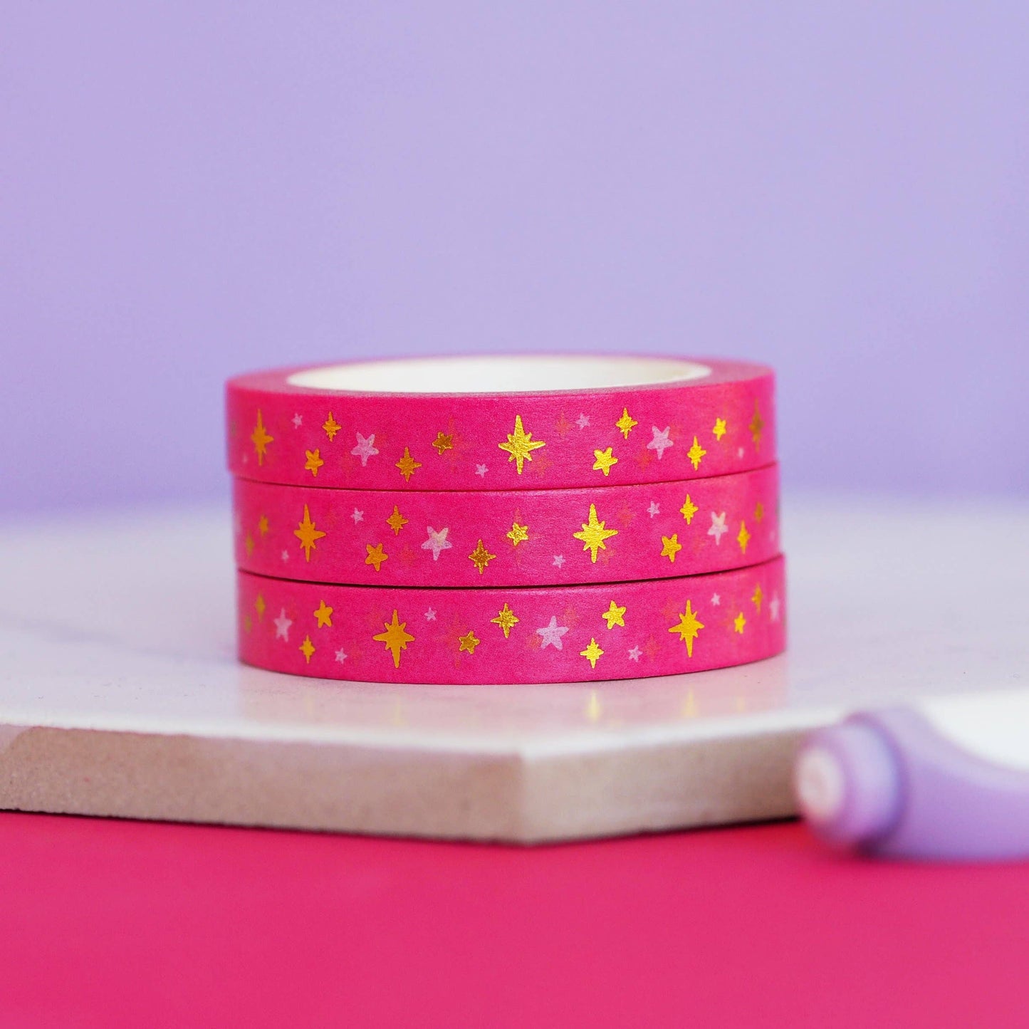 Pink Stars Gold Foil Washi Tape