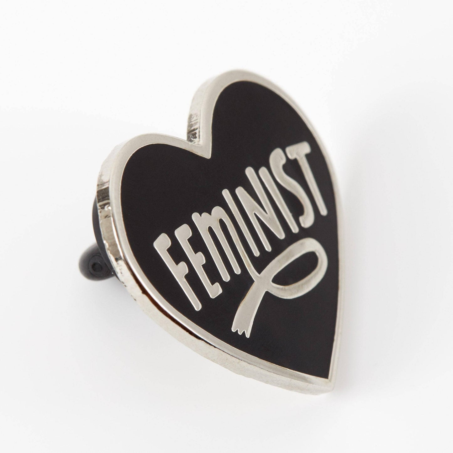 Black & Silver Feminist Heart Enamel Pin