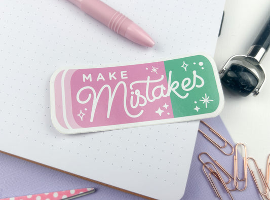 Make Mistakes Vinyl Sticker in Pink & Green - Leo & Blossom