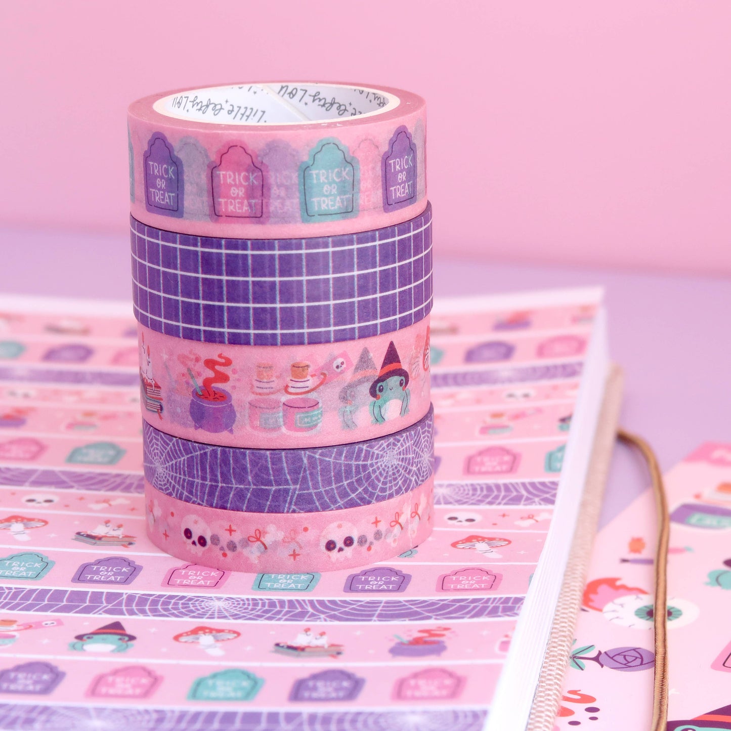 Slim Pastel Skulls and Spiderweb Washi Tapes Set