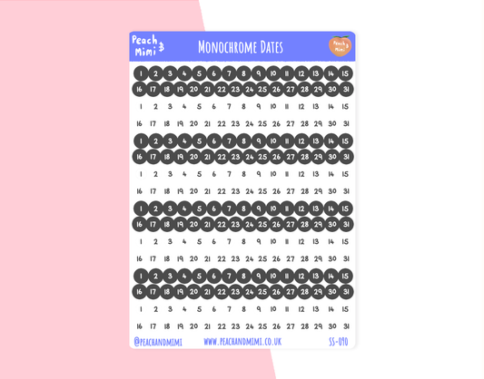 Monochrome Dates Planner Stickers