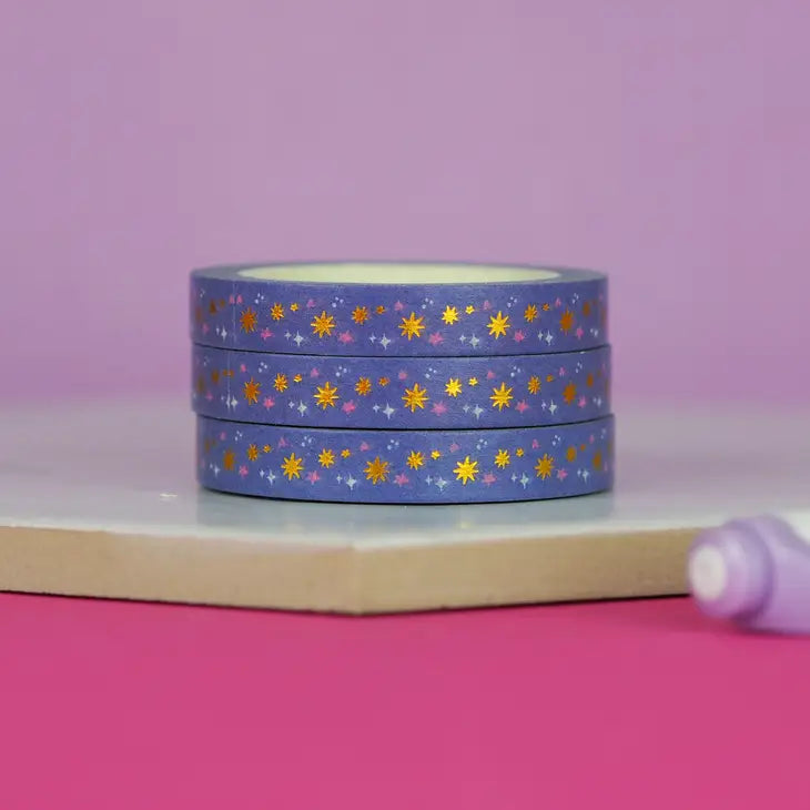 Lilac Stars Gold Foil Washi Tape - Leo & Blossom