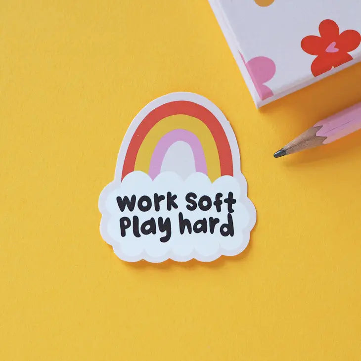 Work Soft Play Hard Sticker - Leo & Blossom