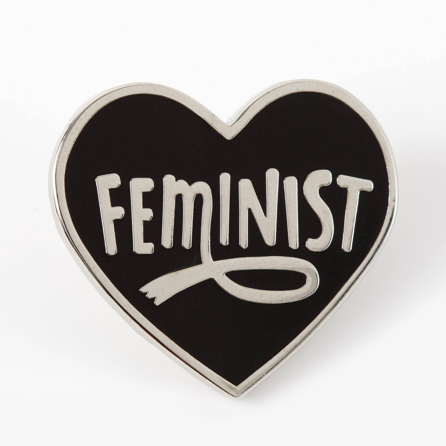 Black & Silver Feminist Heart Enamel Pin