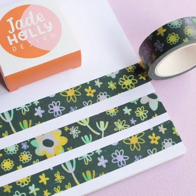 Green Floral Scribbles Washi Tape