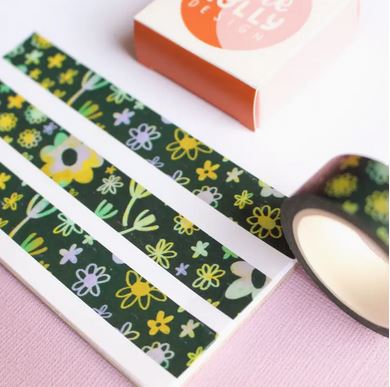 Green Floral Scribbles Washi Tape