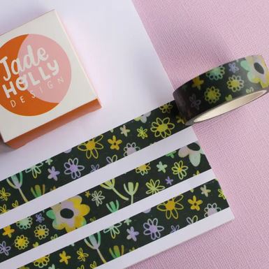 Green Floral Scribbles Washi Tape