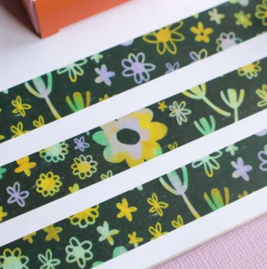 Green Floral Scribbles Washi Tape