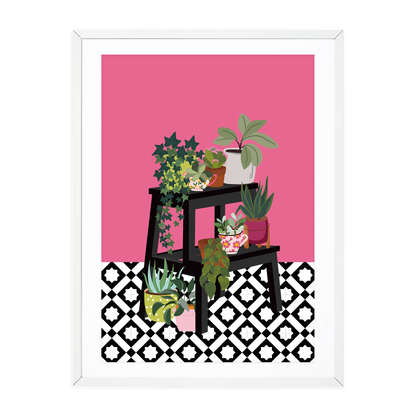 Pink Botanical Step Ladder Art Print A5 - Leo & Blossom