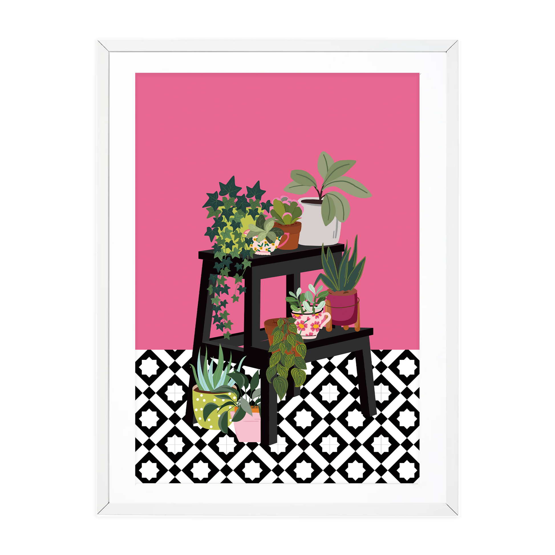 Pink Botanical Step Ladder Art Print A5 - Leo & Blossom