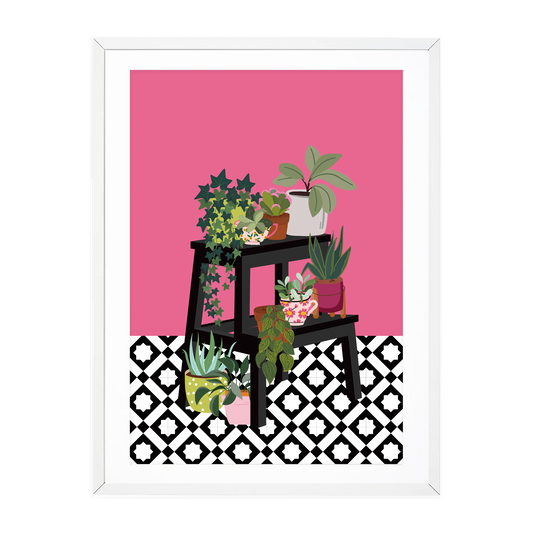 Pink Botanical Step Ladder Art Print A5 - Leo & Blossom