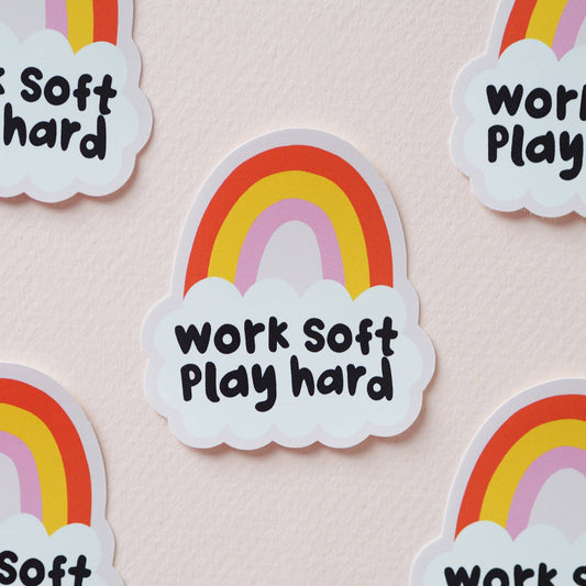 Work Soft Play Hard Sticker - Leo & Blossom