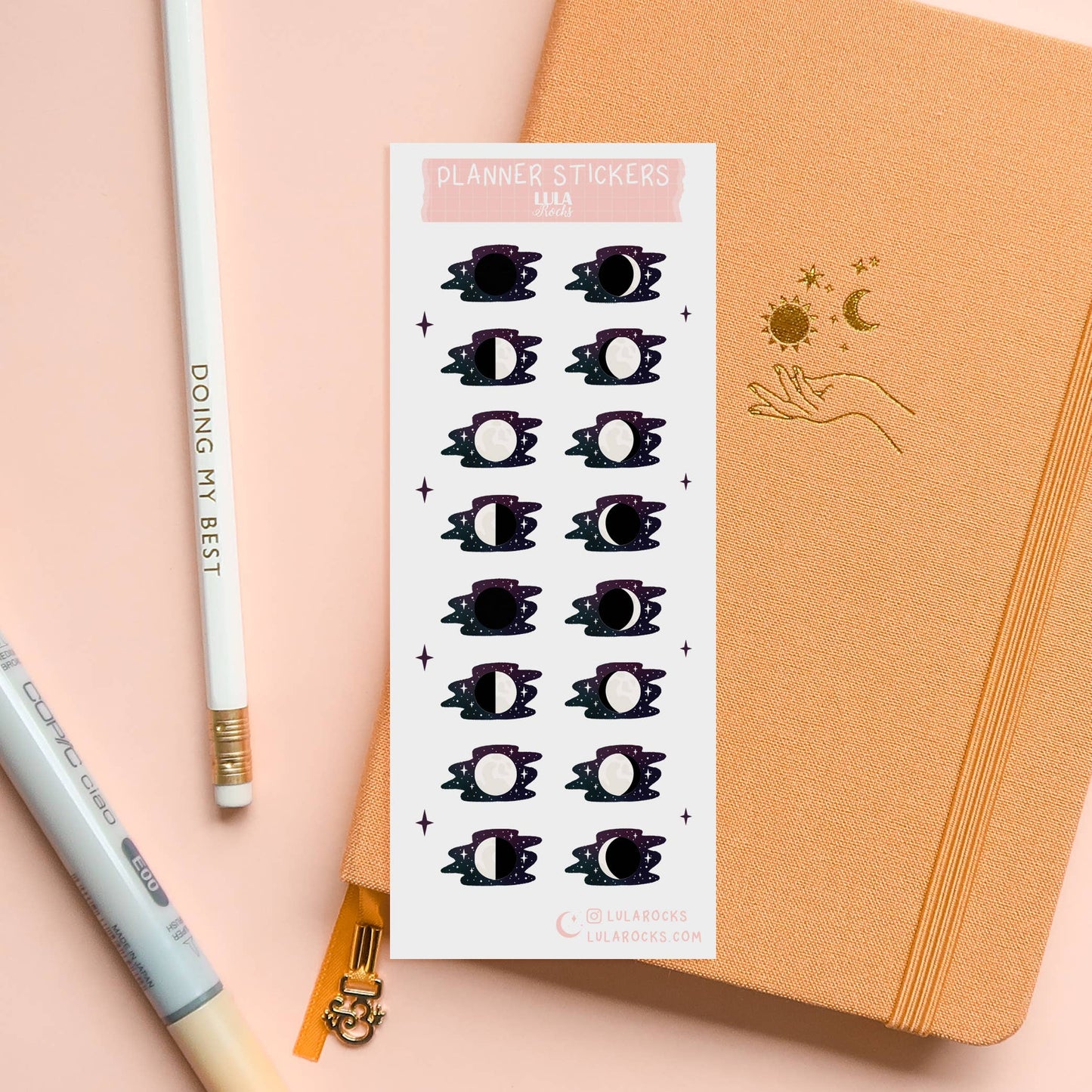 Moon Phase Black Sticker Sheet - Leo & Blossom