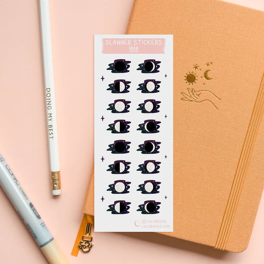 Moon Phase Black Sticker Sheet - Leo & Blossom