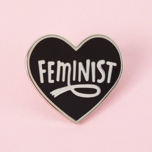 Black & Silver Feminist Heart Enamel Pin