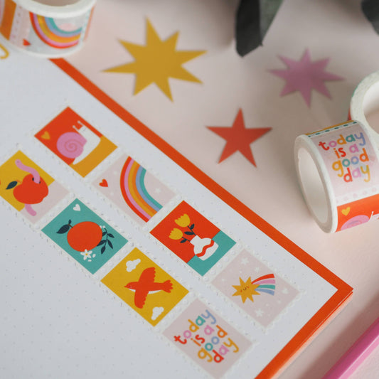 Cute Vibrant Postage Stamp Washi Tape - Leo & Blossom