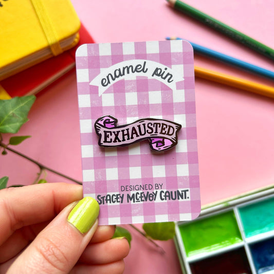 Exhausted Enamel Pin Pink & Lilac - Leo & Blossom