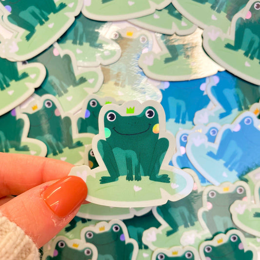 Cute Small Frog Holographic Sticker - Leo & Blossom