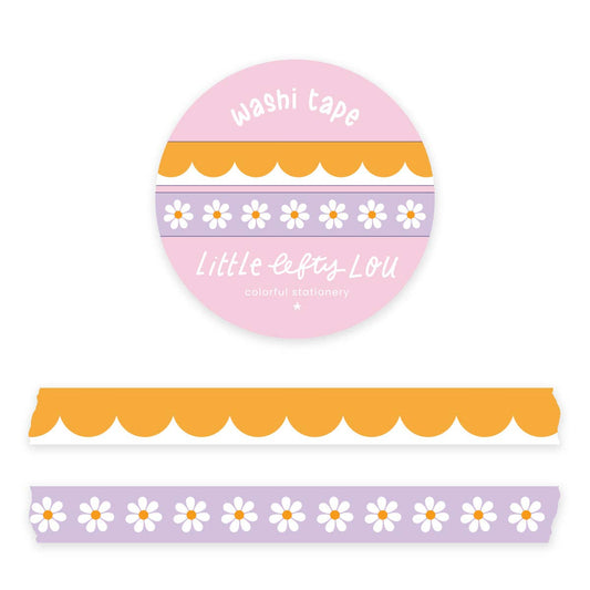 Slim Ochre Scalloped and Lilac Daisies Washi Tapes Set