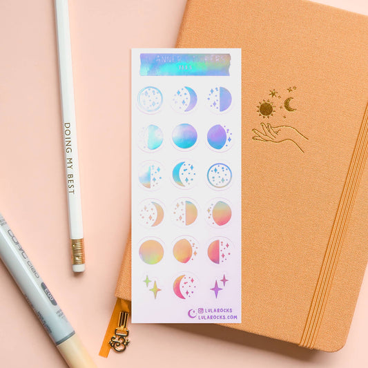 Holographic Foil Moon Phase Sticker Sheet - Leo & Blossom
