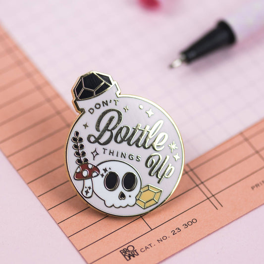 Don't Bottle Things Up Enamel Pin - Pink - Leo & Blossom