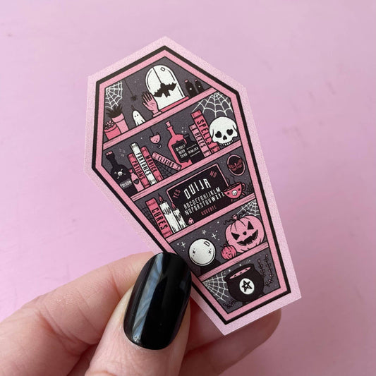 Spooky Coffin Shelf Pink Vinyl Sticker